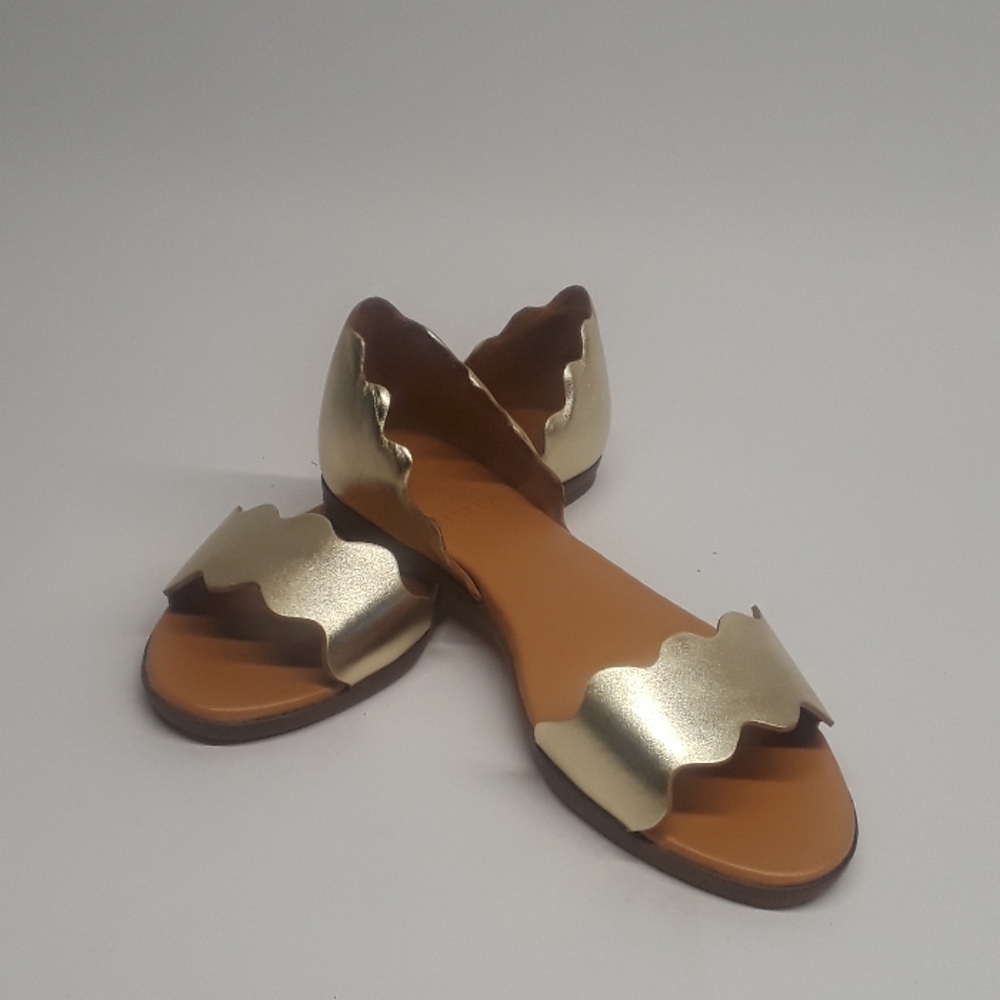 JCREW scalloped gold peep toe flats size 6.5 NWB